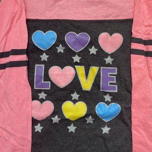 Bobbie Brooks Youth Grey & Pink Jersey T Shirt 3/4" Sleeve "LOVE" Valentines LG